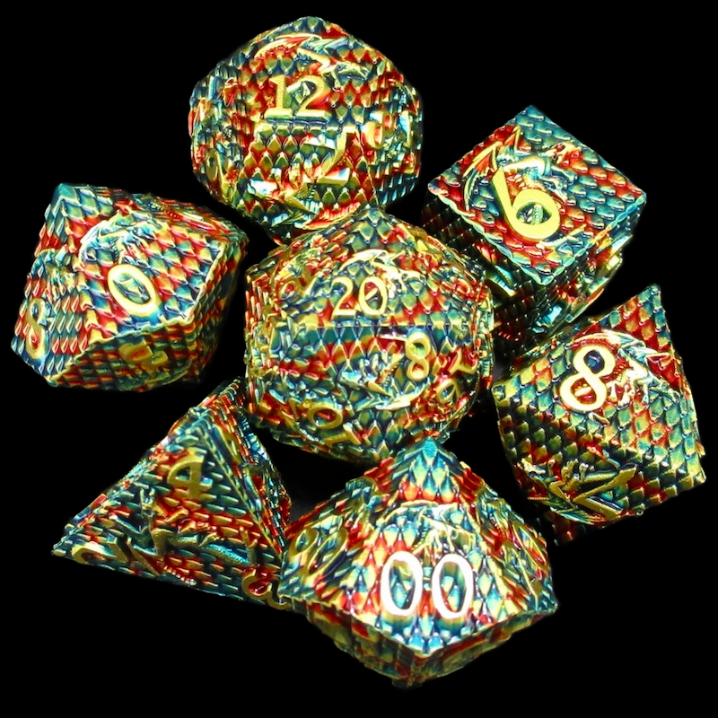 TDSO Metal Dragon Flight Red Teal & Gold 7 Dice Polyset