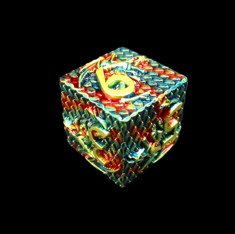 TDSO Metal Dragon Flight Red Teal & Gold D6 Dice