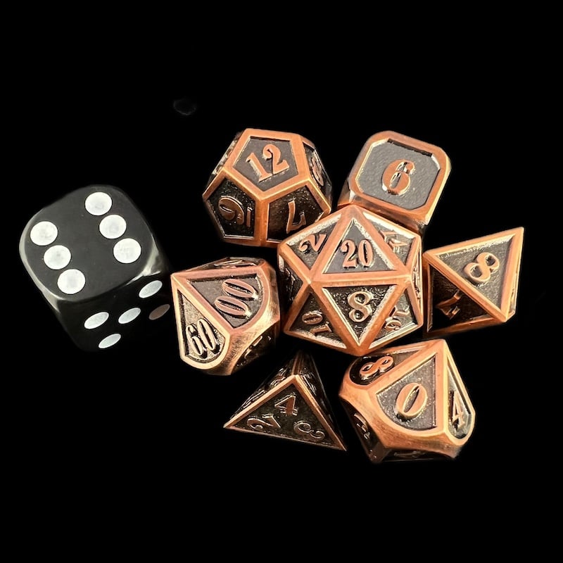 TDSO Metal Fire Forge Antique Copper MINI 12mm 7 Dice Polyset