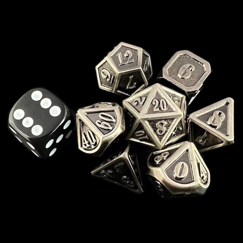 TDSO Metal Fire Forge Antique Silver MINI 12mm 7 Dice Polyset