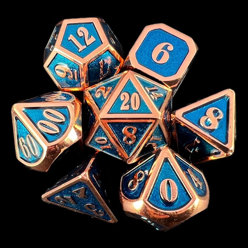TDSO Metal Fire Forge Copper & Sapphire MINI 12mm 7 Dice Polyset