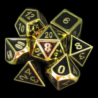 TDSO Metal Fire Forge Gold & Black Enamel 7 Dice Polyset