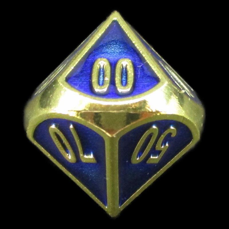 HALF PRICE CLEARANCE TDSO Metal Fire Forge Gold & Blue Enamel Percentile Dice