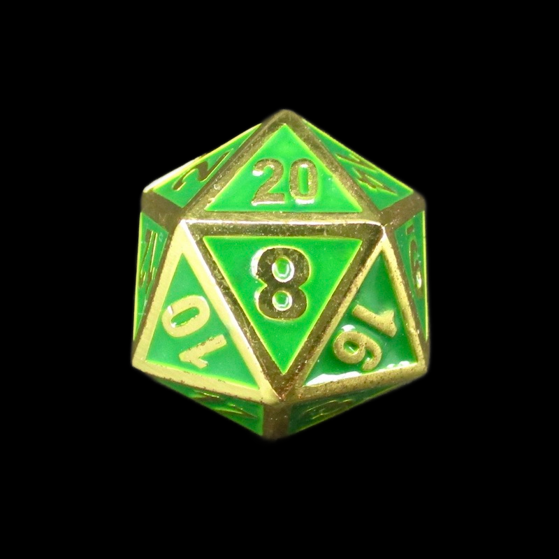 TDSO Metal Fire Forge Gold & Green Enamel D20 Dice