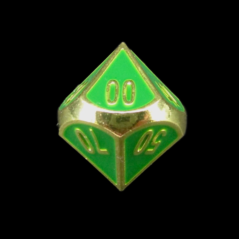 TDSO Metal Fire Forge Gold & Green Enamel Percentile Dice