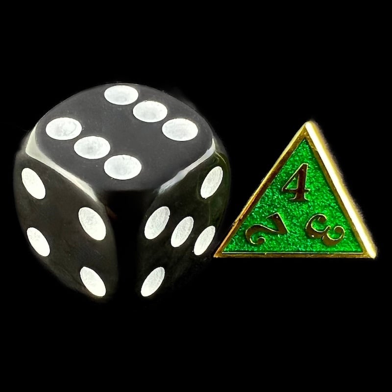 CLEARANCE TDSO Metal Fire Forge Gold & Green MINI 12mm D4 Dice