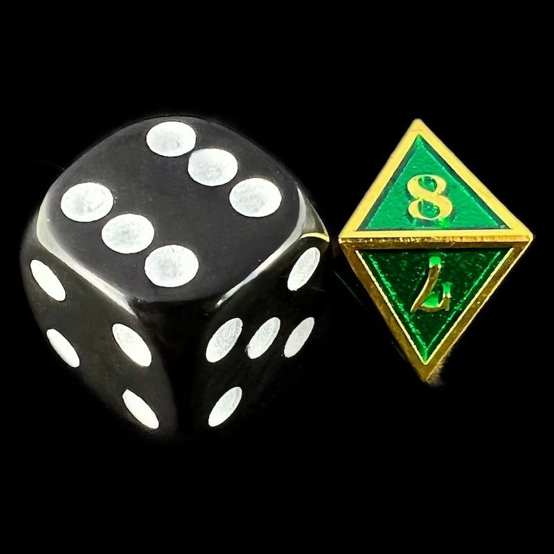 CLEARANCE TDSO Metal Fire Forge Gold & Green MINI 12mm D8 Dice