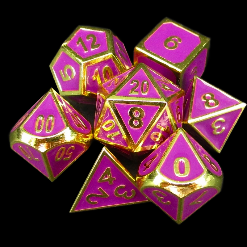 TDSO Metal Fire Forge Gold & Purple Enamel 7 Dice Polyset