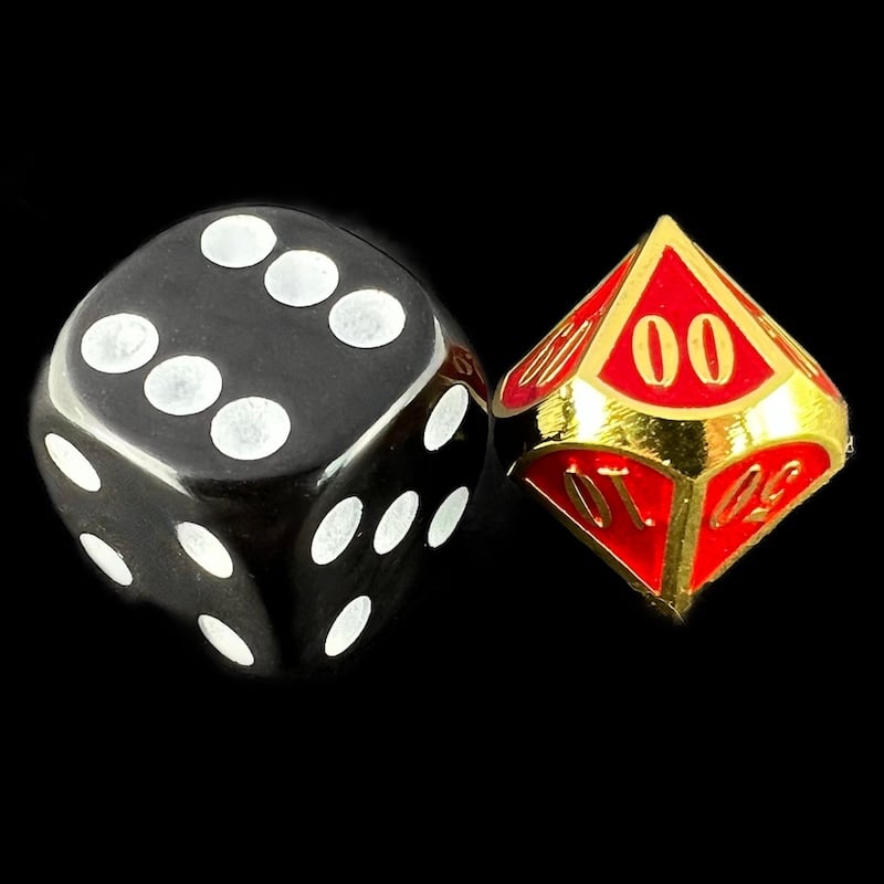 CLEARANCE TDSO Metal Fire Forge Gold & Red MINI 12mm Percentile Dice