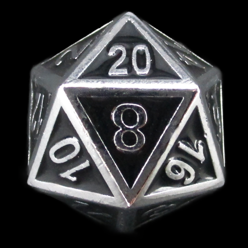 TDSO Metal Fire Forge Silver & Black Enamel D20 Dice
