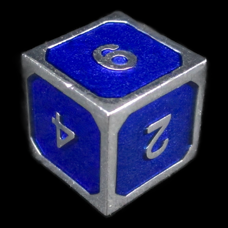 TDSO Metal Fire Forge Silver & Blue Enamel D6 Dice