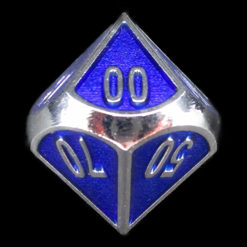 TDSO Metal Fire Forge Silver & Blue Enamel Percentile Dice