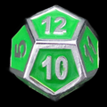 TDSO Metal Fire Forge Silver & Green Enamel D12 Dice