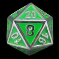 TDSO Metal Fire Forge Silver & Green Enamel D20 Dice