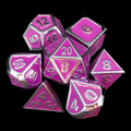 HALF PRICE CLEARANCE TDSO Metal Fire Forge Silver & Purple Enamel 7 Dice Polyset