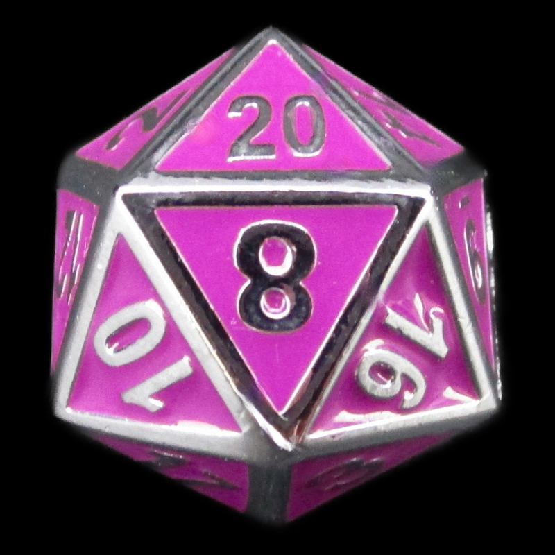 HALF PRICE CLEARANCE TDSO Metal Fire Forge Silver & Purple Enamel D20 Dice