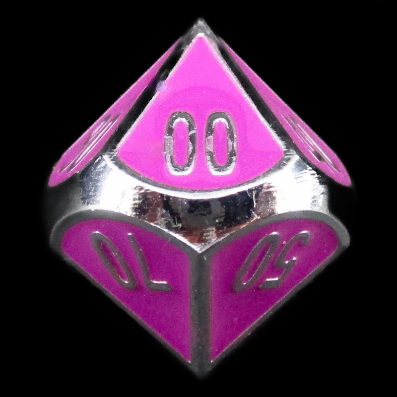 HALF PRICE CLEARANCE TDSO Metal Fire Forge Silver & Purple Enamel Percentile Dice