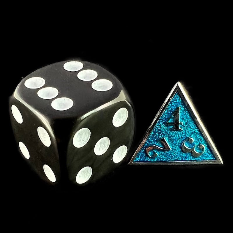 CLEARANCE TDSO Metal Fire Forge Silver & Sapphire Blue MINI 12mm D4 Dice