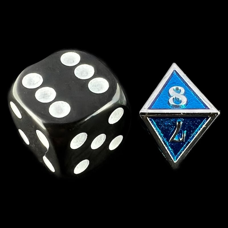 CLEARANCE TDSO Metal Fire Forge Silver & Sapphire Blue MINI 12mm D8 Dice