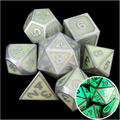TDSO Metal Fire Forge Steel & Green Glow In The Dark 7 Dice Polyset