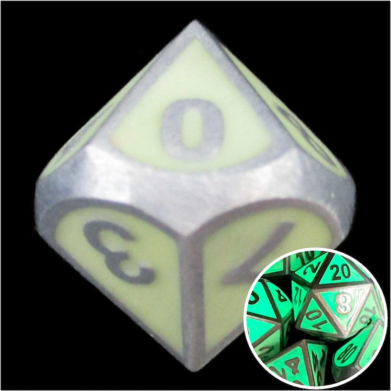 TDSO Metal Fire Forge Steel & Green Glow In The Dark D10 Dice