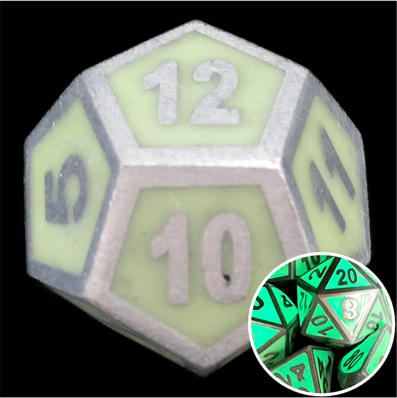 TDSO Metal Fire Forge Steel & Green Glow In The Dark D12 Dice