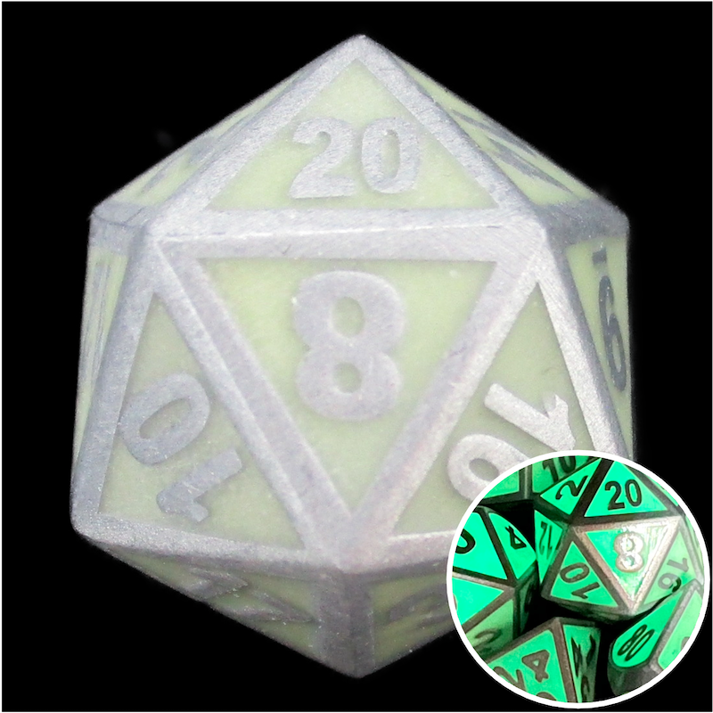 TDSO Metal Fire Forge Steel & Green Glow In The Dark D20 Dice
