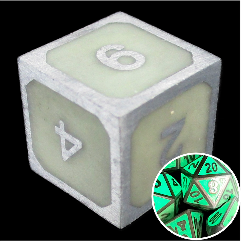 TDSO Metal Fire Forge Steel & Green Glow In The Dark D6 Dice