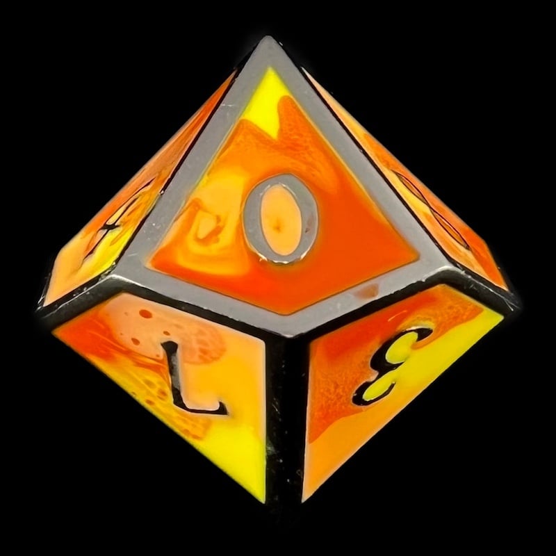 CLEARANCE TDSO Metal Fire Forged Multi Black Nickel Orange Red & Yellow D10 Dice