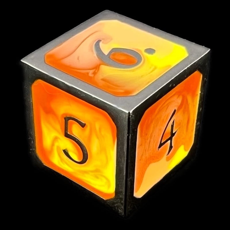 CLEARANCE TDSO Metal Fire Forged Multi Black Nickel Orange Red & Yellow D6 Dice