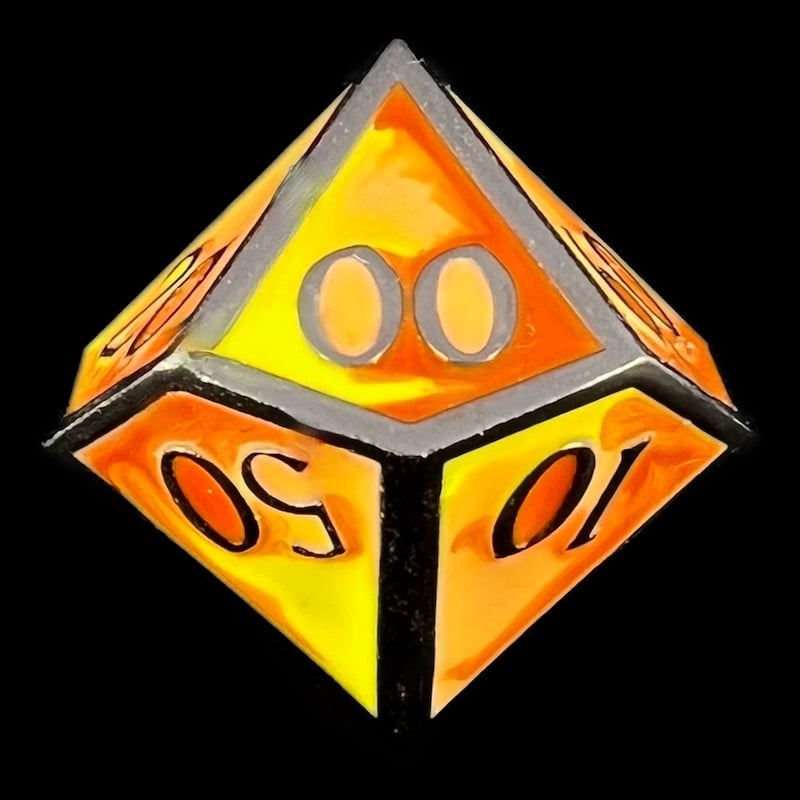 CLEARANCE TDSO Metal Fire Forged Multi Black Nickel Orange Red & Yellow Percentile Dice