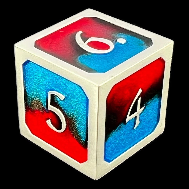 CLEARANCE TDSO Metal Fire Forged Multi Colour Silver Black Blue & Red D6 Dice