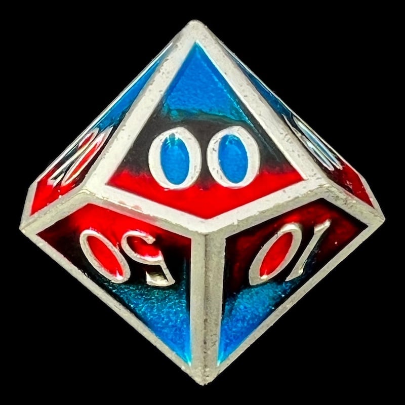 CLEARANCE TDSO Metal Fire Forged Multi Colour Silver Black Blue & Red Percentile Dice