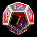 CLEARANCE TDSO Metal Fire Forged Multi Colour Silver Black Purple & Red D12 Dice