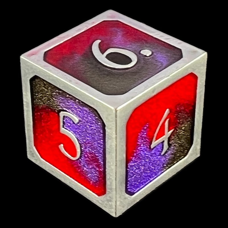 CLEARANCE TDSO Metal Fire Forged Multi Colour Silver Black Purple & Red D6 Dice