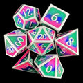 CLEARANCE TDSO Metal Fire Forged Multi Colour Silver Blue Green & Pink 7 Dice Polyset