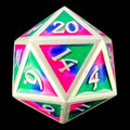 CLEARANCE TDSO Metal Fire Forged Multi Colour Silver Blue Green & Pink D20 Dice