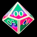 CLEARANCE TDSO Metal Fire Forged Multi Colour Silver Blue Green & Pink Percentile Dice
