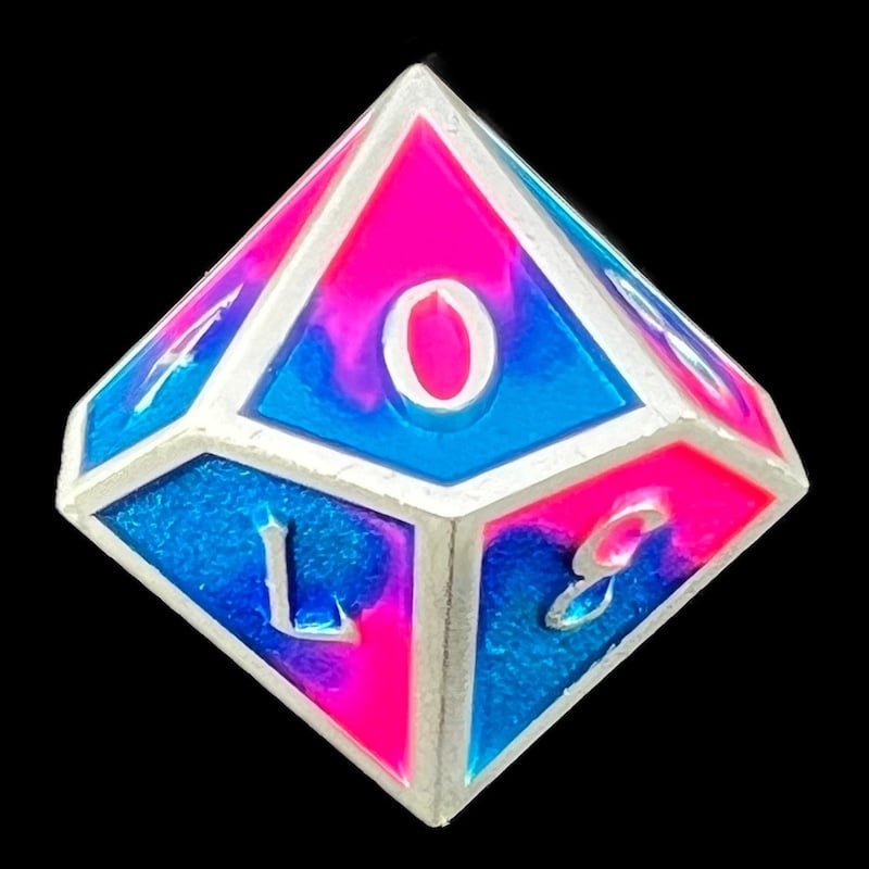 CLEARANCE TDSO Metal Fire Forged Multi Colour Silver Blue Pink & Purple D10 Dice