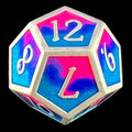 CLEARANCE TDSO Metal Fire Forged Multi Colour Silver Blue Pink & Purple D12 Dice
