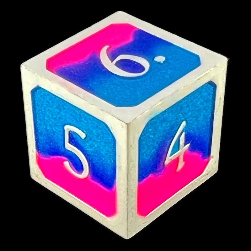 CLEARANCE TDSO Metal Fire Forged Multi Colour Silver Blue Pink & Purple D6 Dice