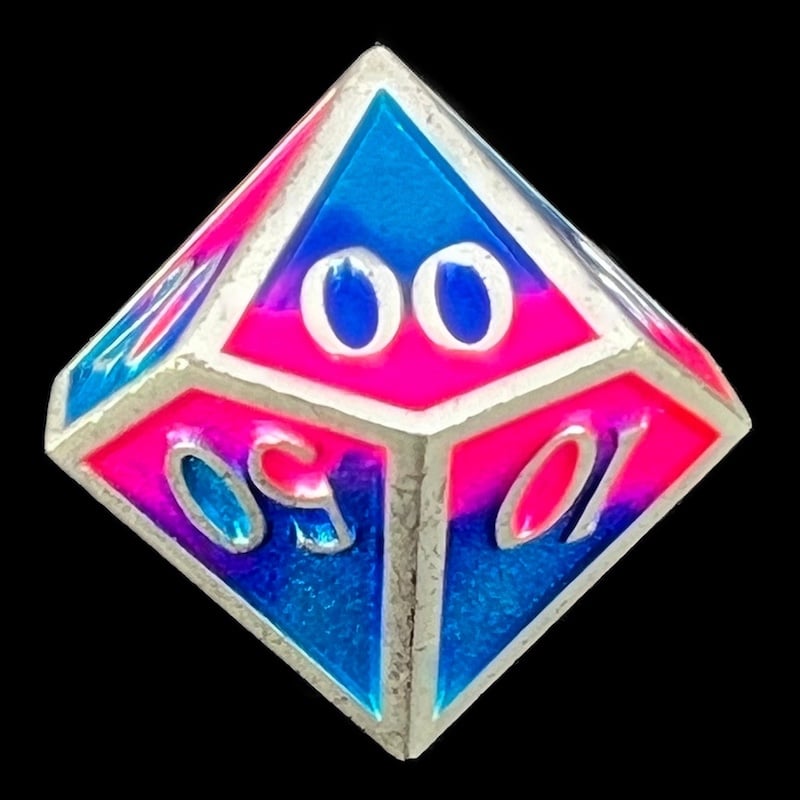 CLEARANCE TDSO Metal Fire Forged Multi Colour Silver Blue Pink & Purple Percentile Dice