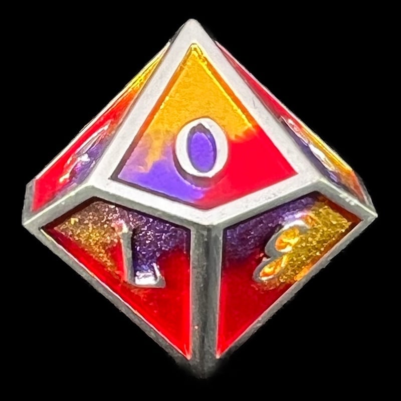 CLEARANCE TDSO Metal Fire Forged Multi Colour Silver Gold Purple & Red D10 Dice