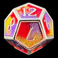 CLEARANCE TDSO Metal Fire Forged Multi Colour Silver Gold Purple & Red D12 Dice