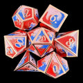 CLEARANCE TDSO Metal Fire Forged Multi Copper Blue Red & White 7 Dice Polyset