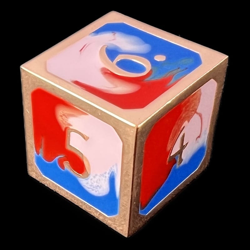 CLEARANCE TDSO Metal Fire Forged Multi Copper Blue Red & White D6 Dice