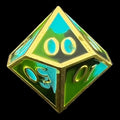CLEARANCE TDSO Metal Fire Forged Multi Gold Black Green & Turquoise Percentile Dice