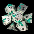TDSO Metal Flying Dragon Silver & Turquoise 7 Dice Polyset