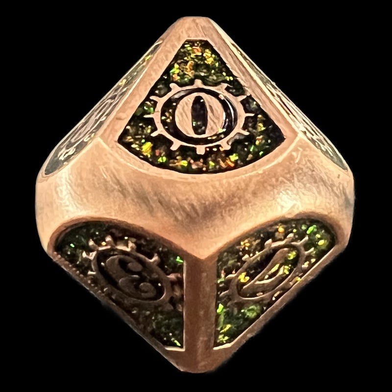 TDSO Metal Gears Antique Copper & Amber Mica D10 Dice