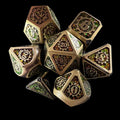 TDSO Metal Gears Antique Gold & Amber Mica 7 Dice Polyset